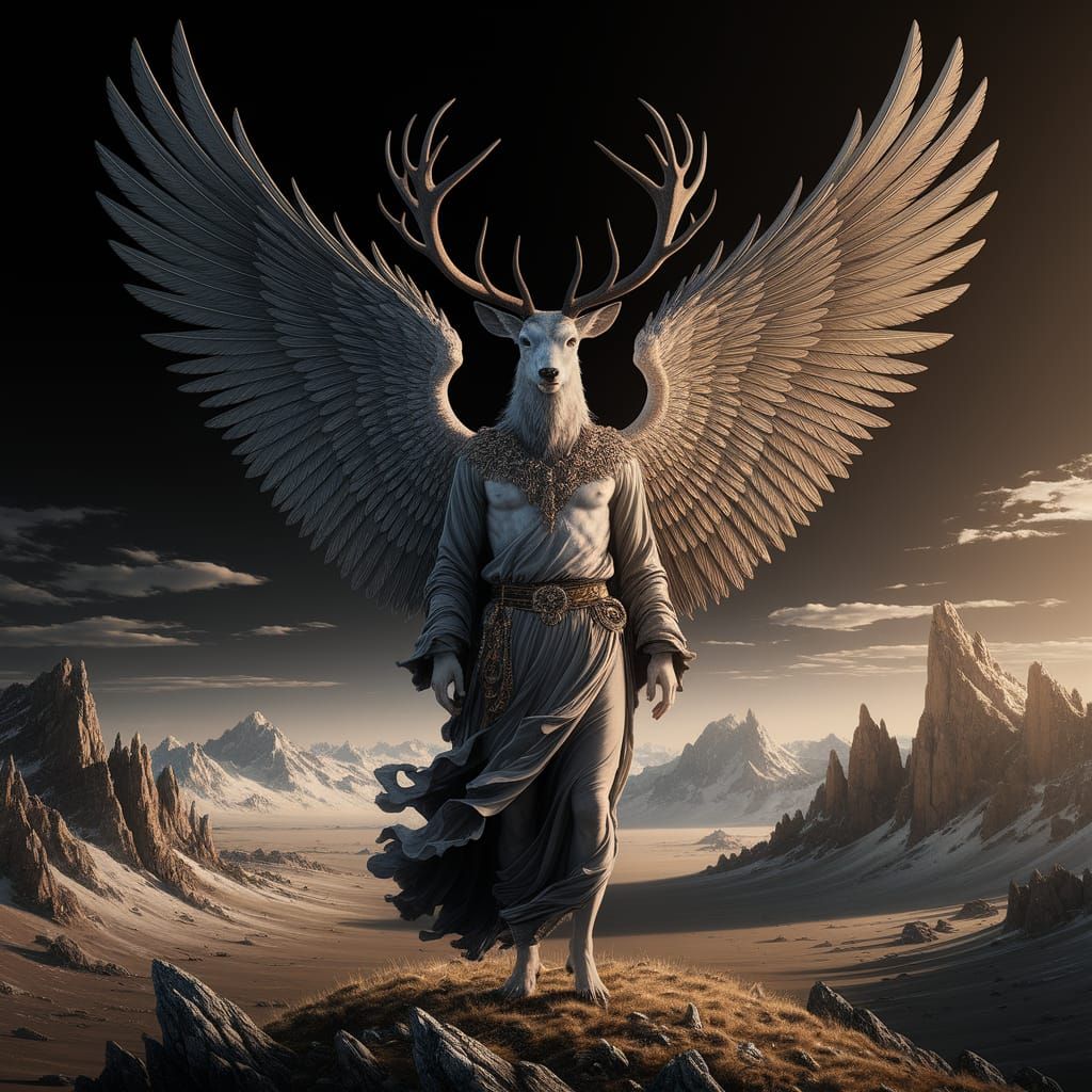 Angel of Death as Stag in Photorealistic Oil Painting