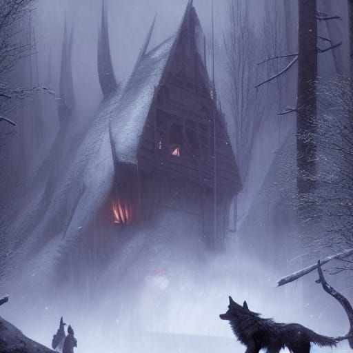 Wolves Howling in Winter: Dark Fantasy Art