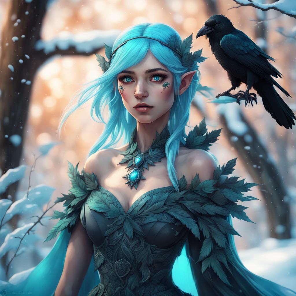 Mysterious Elf Woman in Snowy Landscape