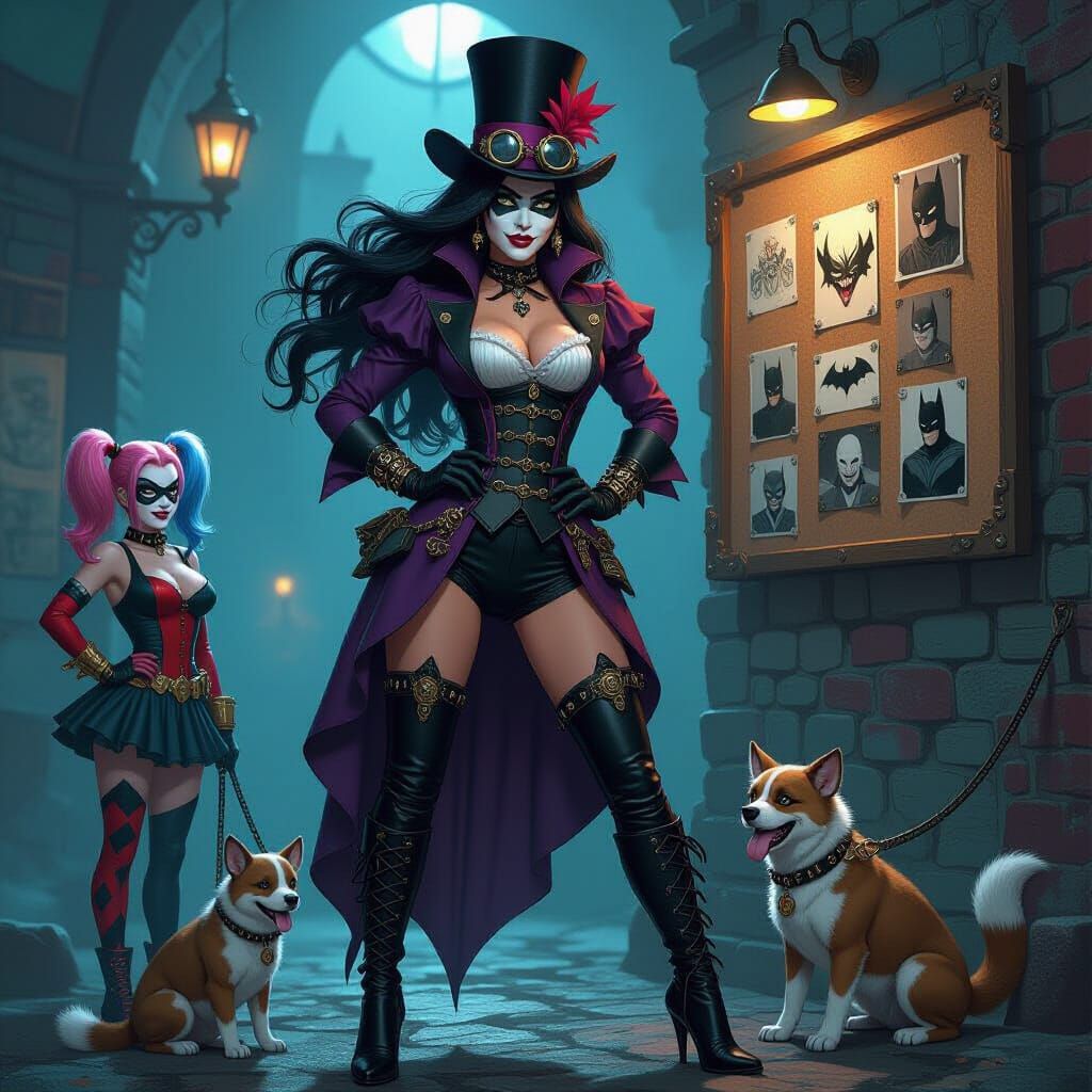 Steampunk Joker's Lair with Harley Quinn and Hyenas