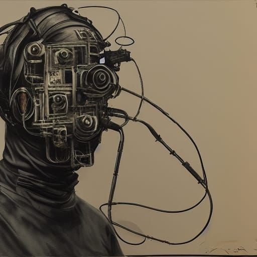Masked Figure in Dieselpunk Cyberpunk Portrait