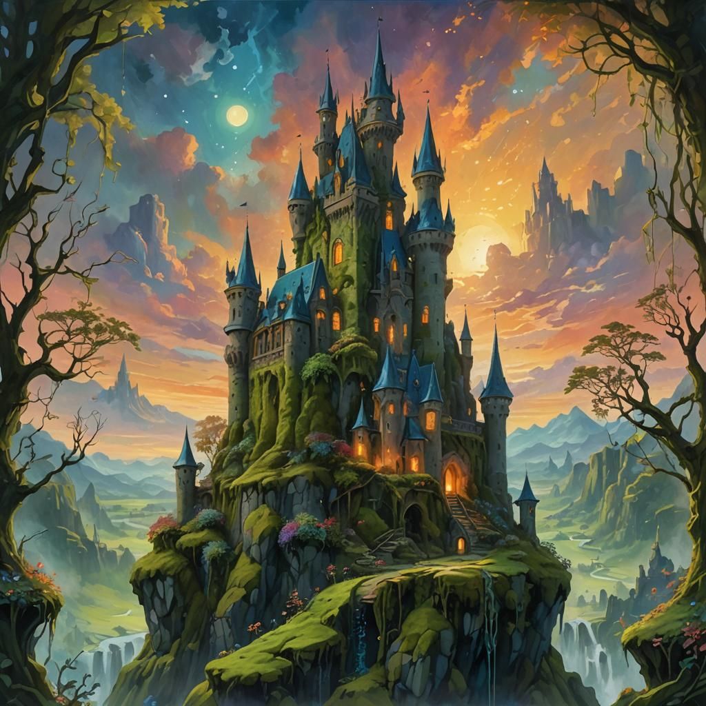 Moss Castle Concept Art in Fantasy Style