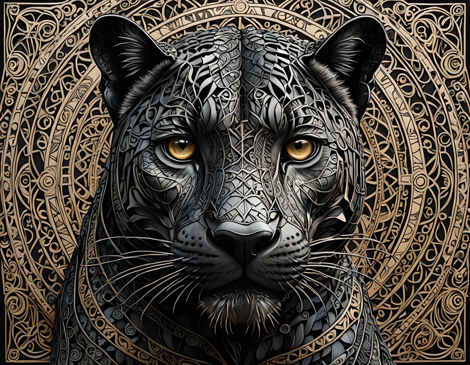 Panther with Quantum Zentangle Shading