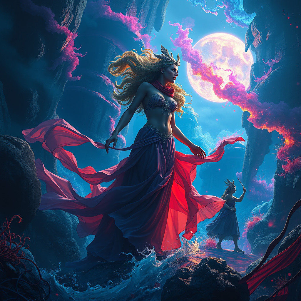 Calypso Entraps Odysseus: Dark Fantasy Matte Painting