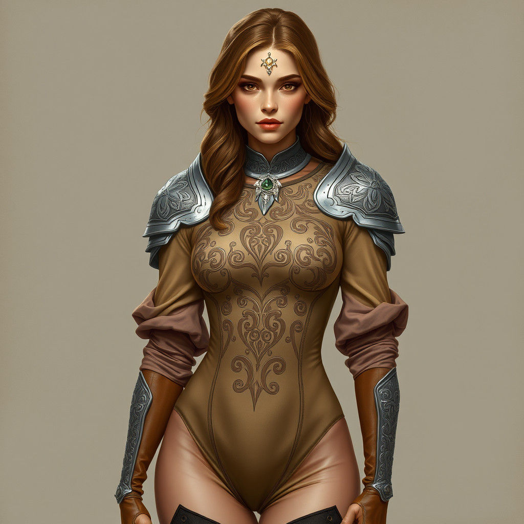 Enchanting Woman in Celtic-Inspired Armor, Fantasy Art