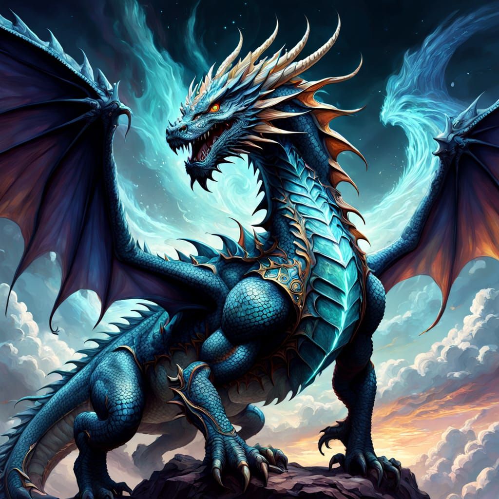 Majestic Biomechanical Dragon in Ethereal Clouds