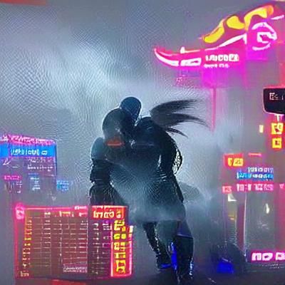 Cyberpunk Ninja with Serpent in Neon Cityscape