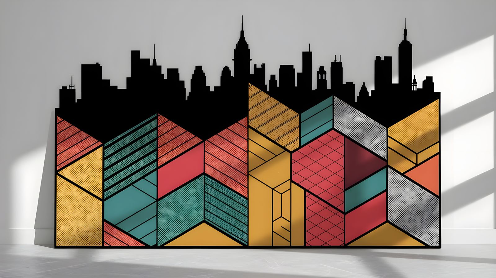 Angular Cityscape in Neo-Cubist Art Deco Style
