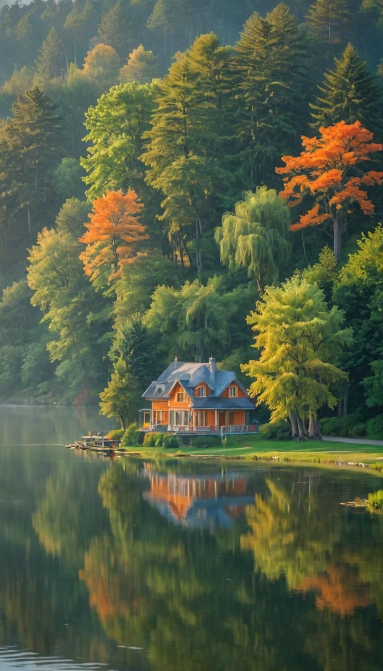 Lakeside House in Impressionistic Style