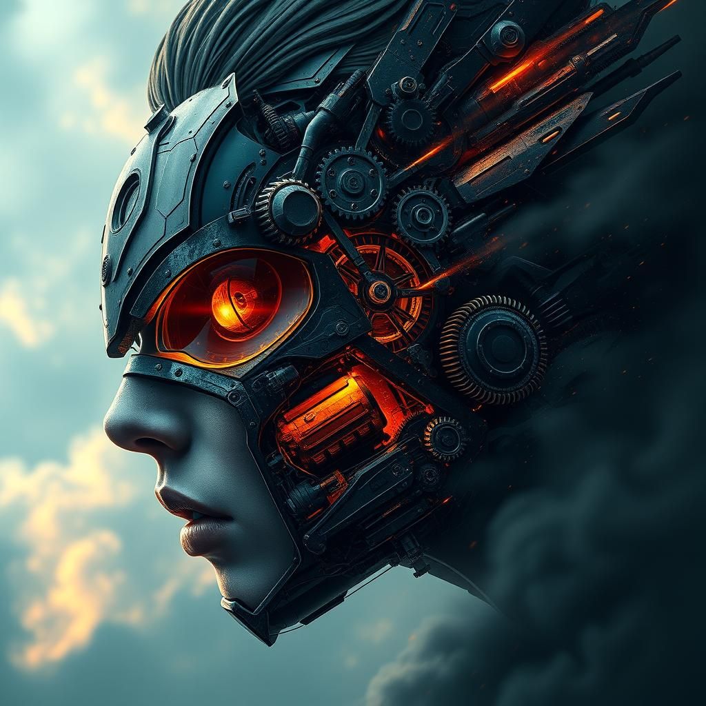 Menacing Woman's Face Integrated into Flying Machine