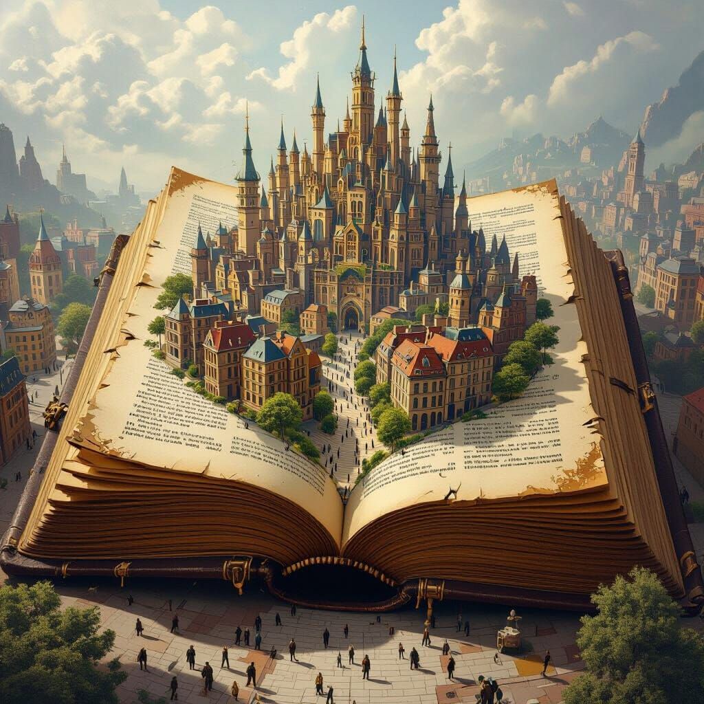 City Emerging from a Book in Photorealistic Style