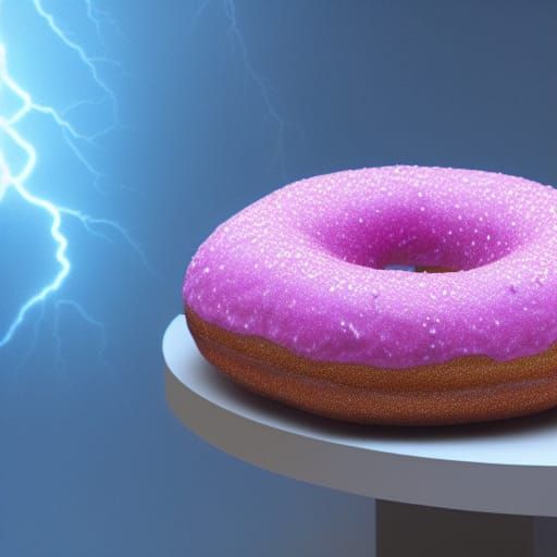Sinister Pink Donut Pedestal in Hyperreal Lightning Storm