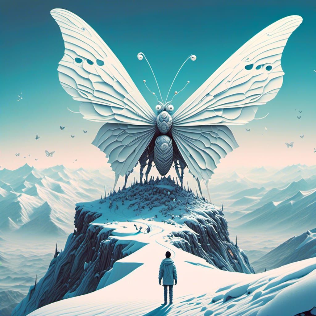 Man on Snowy Mountain, Digital Art by Beeple