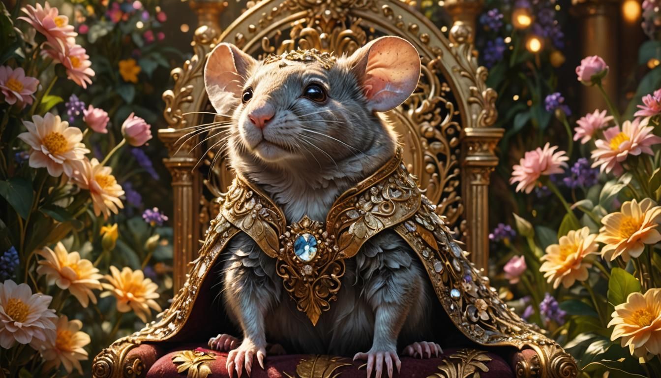 Majestic Mouse on Golden Throne: Hyper-Realistic Art