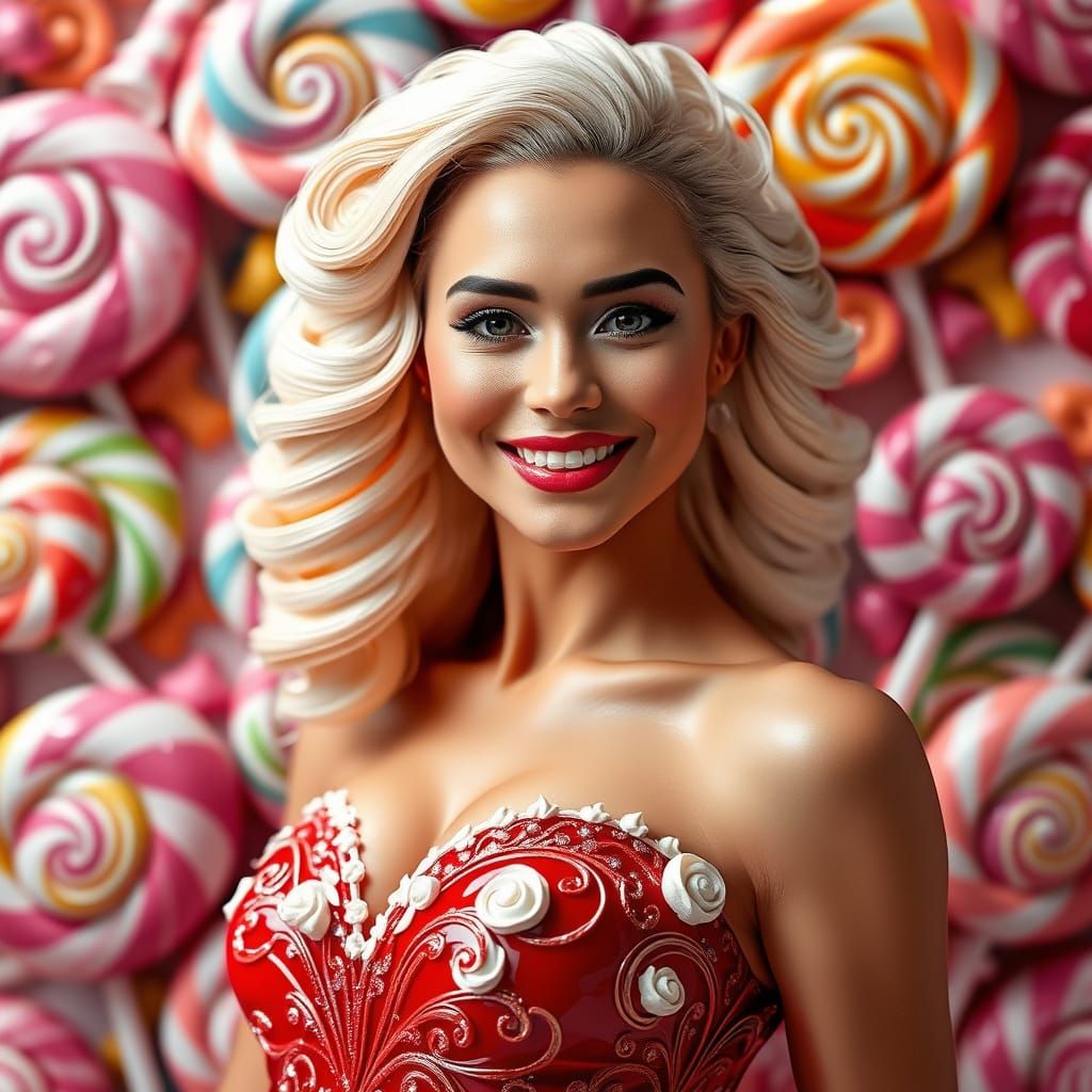 Hyperrealistic Beauty in Vibrant Candy Wonderland