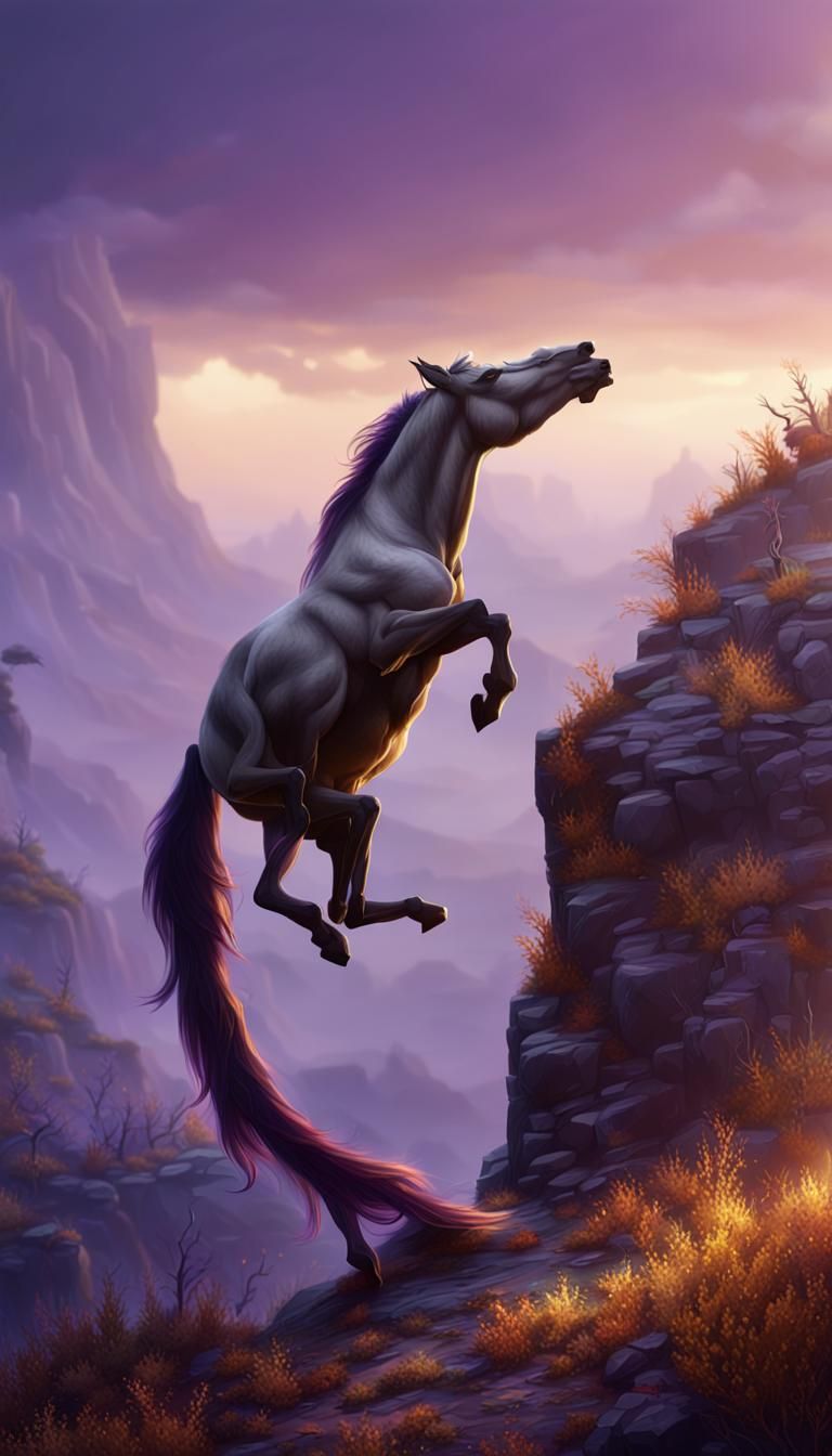 Majestic Horse-Donkey Hybrid on Misty Mountain