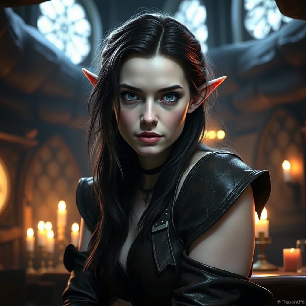 Elf Maiden in Dim Tavern Light