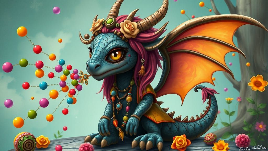 Colorful Chibi Dragon Bead Blast in Digital Art