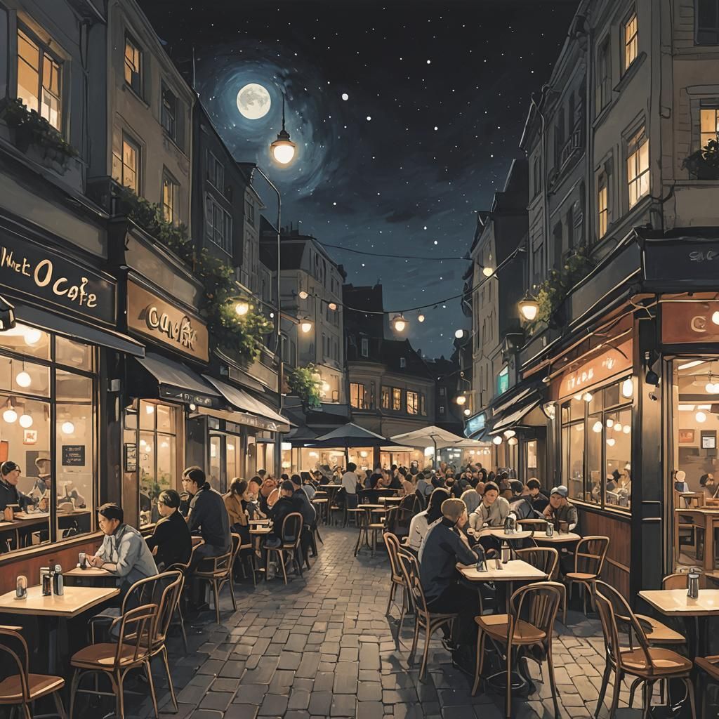 Lively Night Cafe Scene