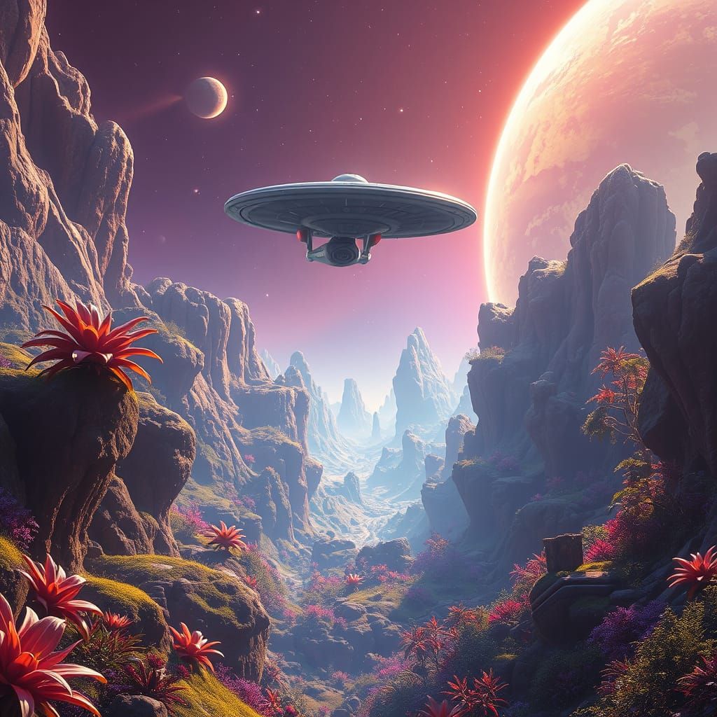 Radiant Alien Planet with USS Enterprise