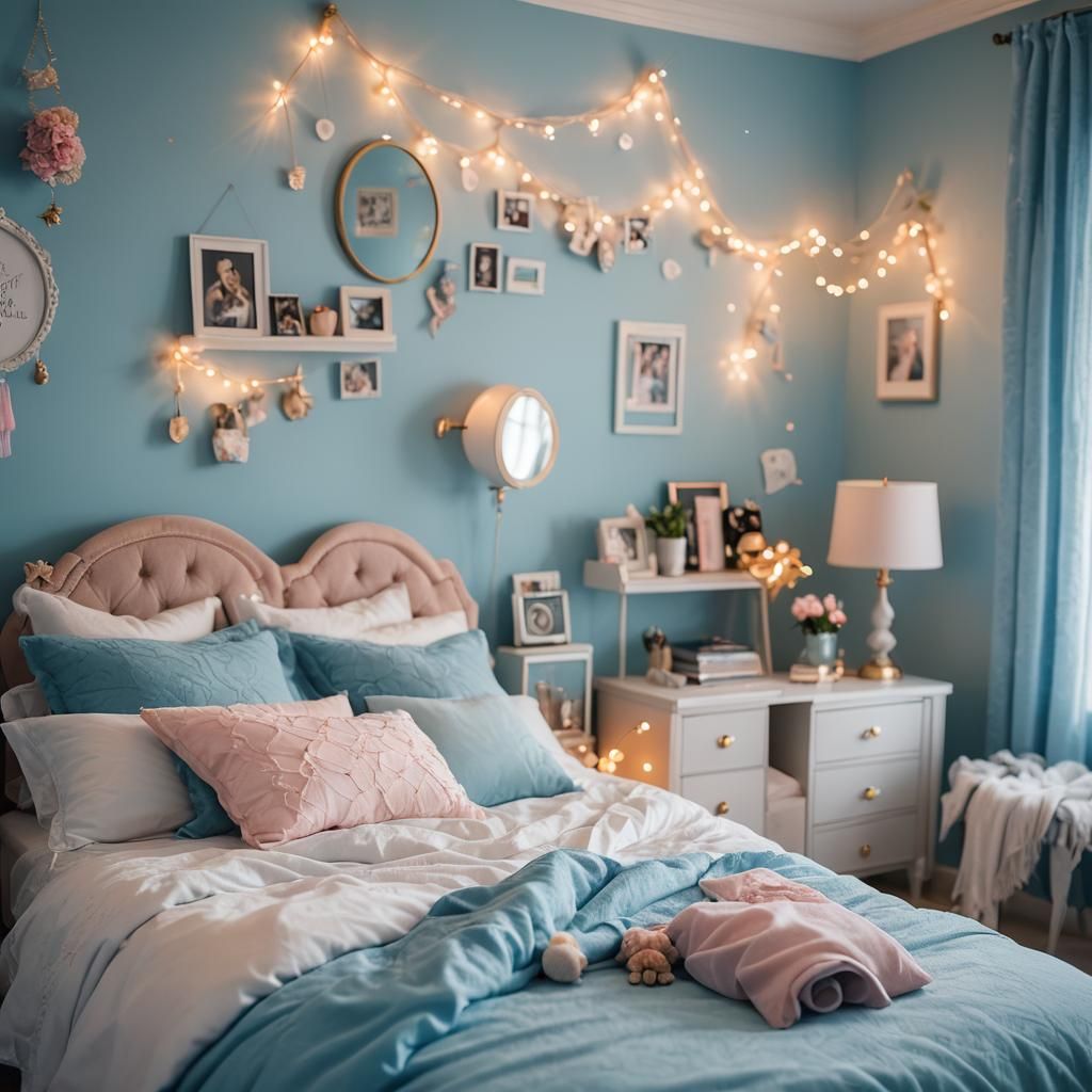 Blue Girly Bedroom in Professional Photography Style