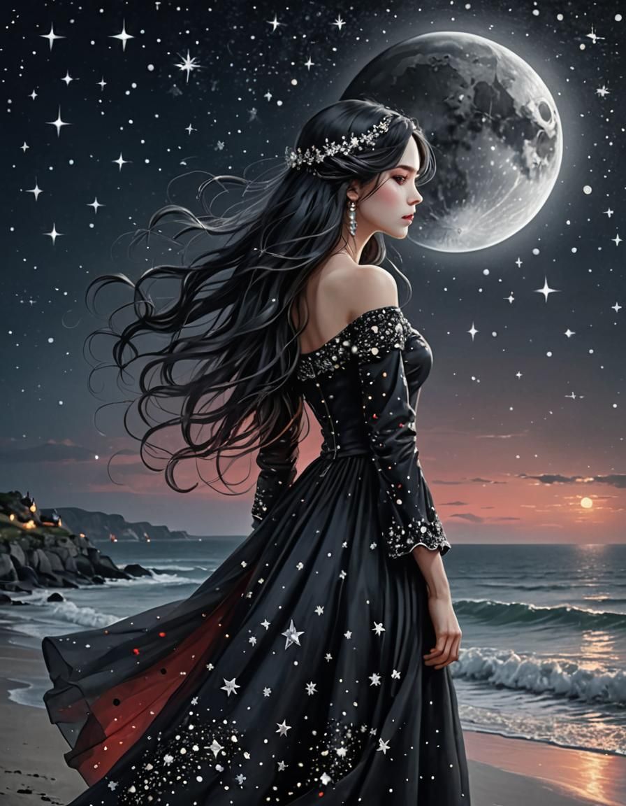 Moon Child with Star Dress at Sunset