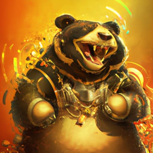 Whimsical Steampunk Black Bear with Golden Smile
