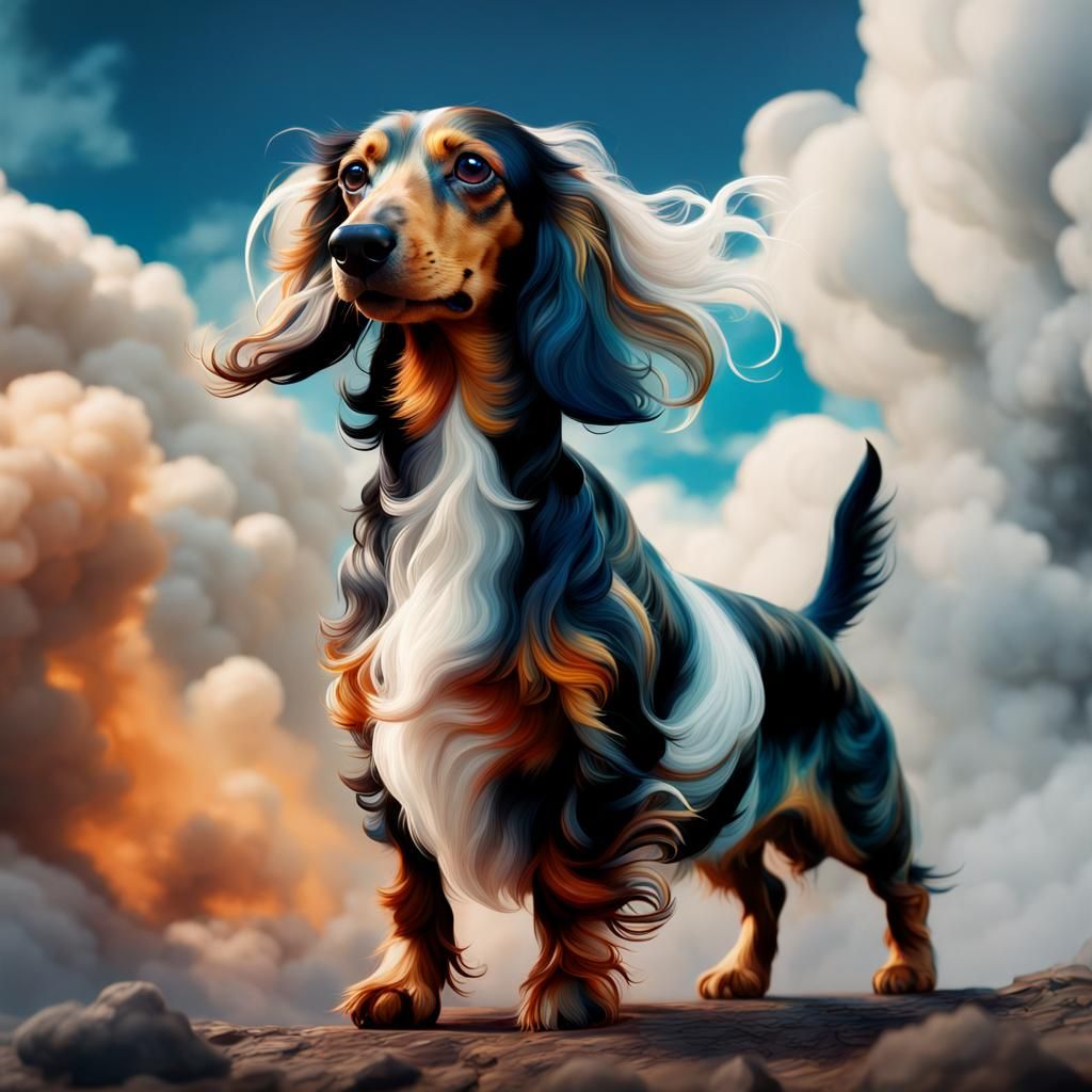 Long-haired Piebald Dachshund