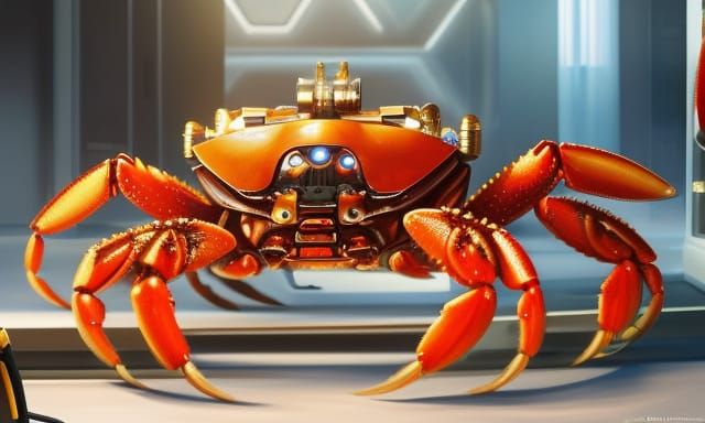 Crab Robot Doctor in Sci-Fi Lab Oil Painting