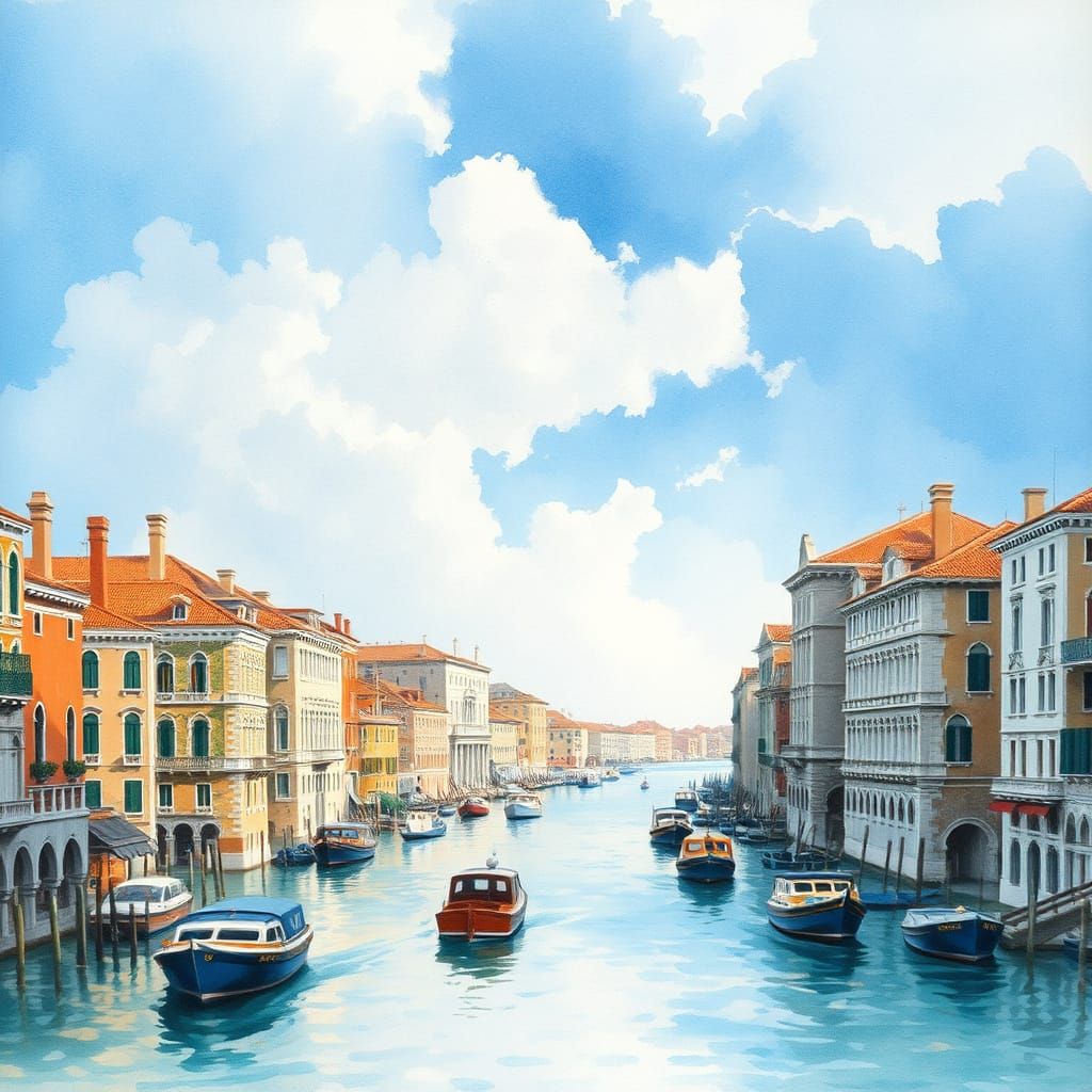 Venice Canal Scene in Watercolor Style