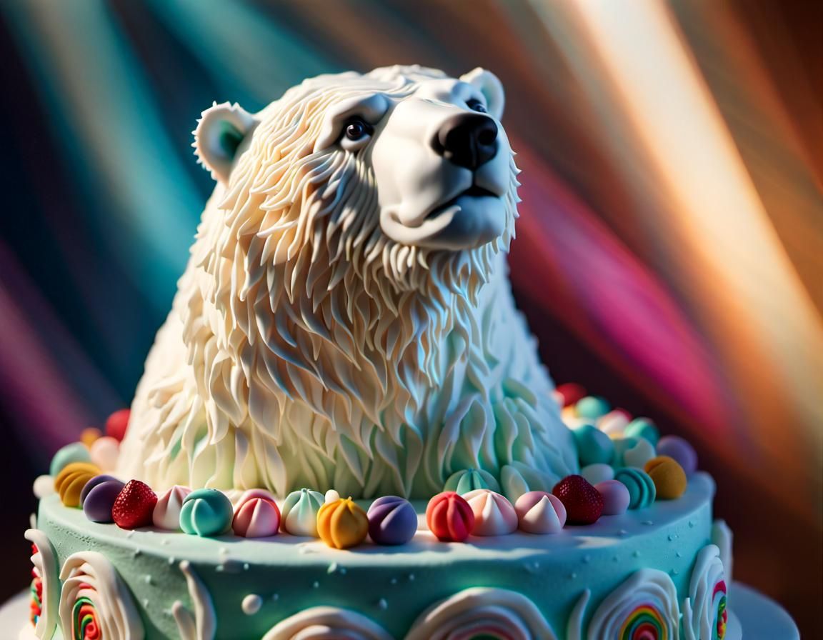 Photorealistic Cake Sculpture of a Polar Bear