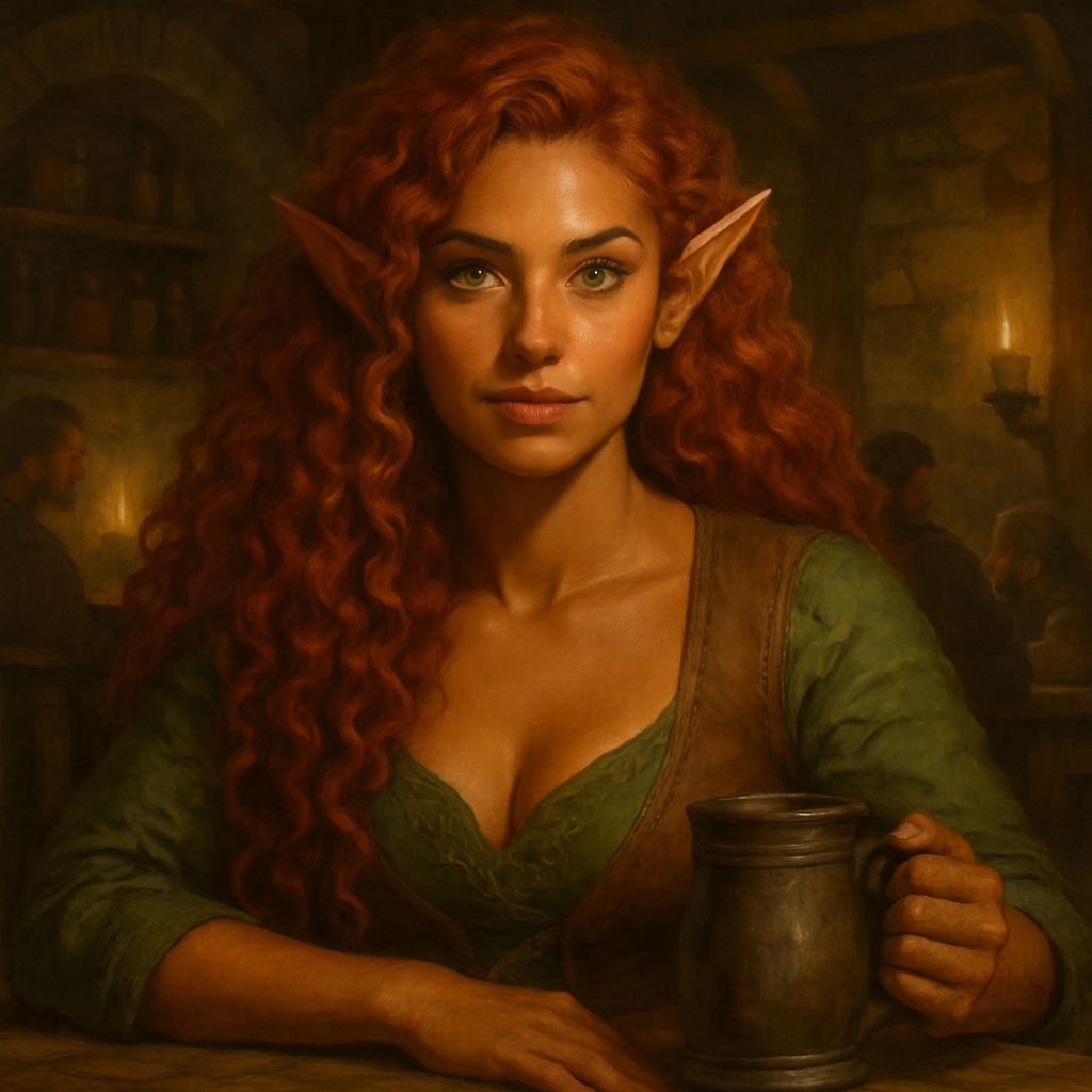 Female Elf with Red Hair in Tavern