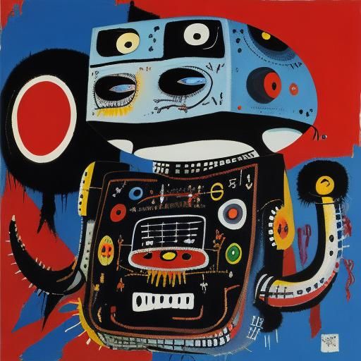 Robot in Naive Abstract Style Gouache