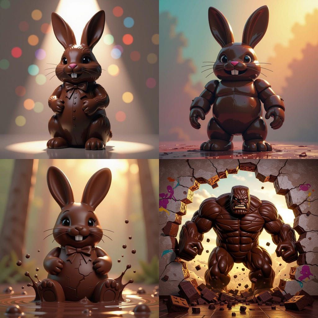 Giant Chocolate Bunny Golem in Hyperrealistic Splash Art