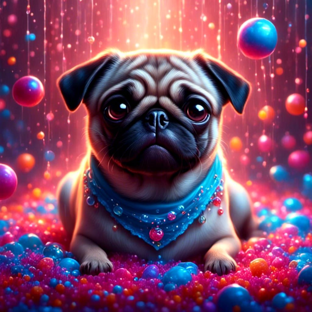 Hyperrealistic Pug Portrait in Splash Art Style