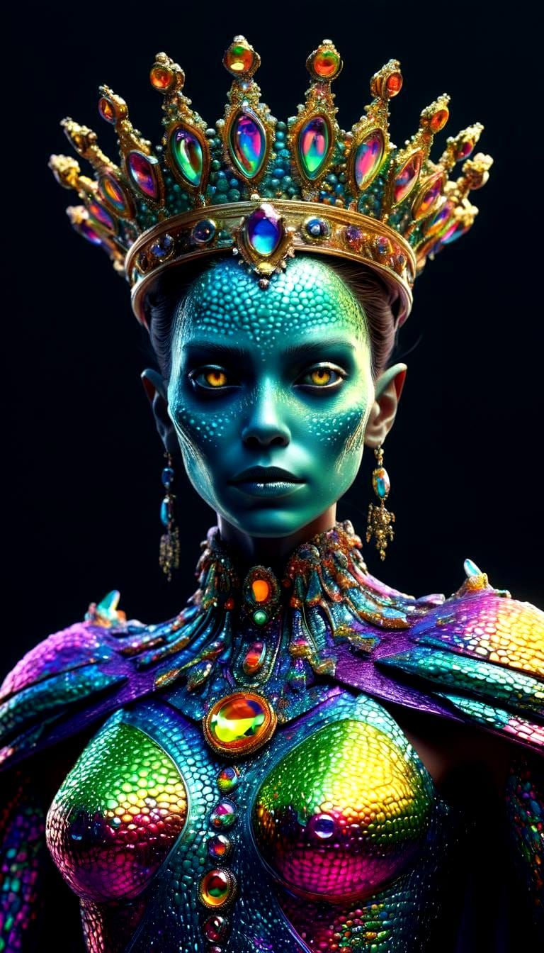 Psychedelic Virus Queen with Crown and Cape