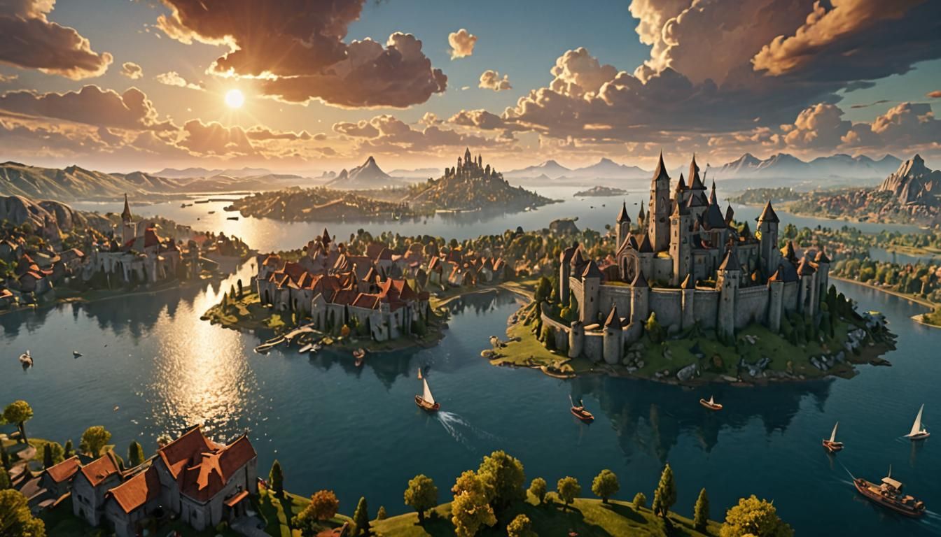 Majestic Havenville City Sunset: 3D Game Art