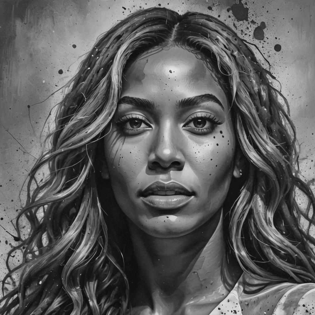 Portrait of the face of Beyoncé long
hair ,who is looking up...