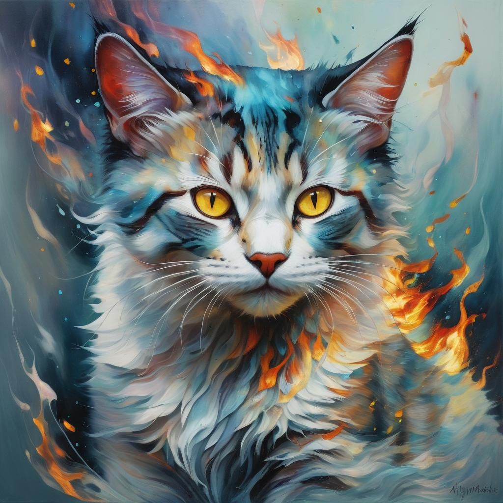 Iridescent Fire Cat Digital Art