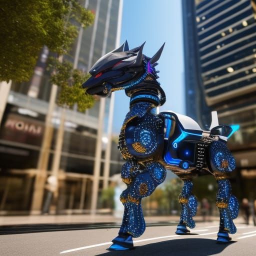 Woman Rides Robot Animal in Futuristic Sydney
