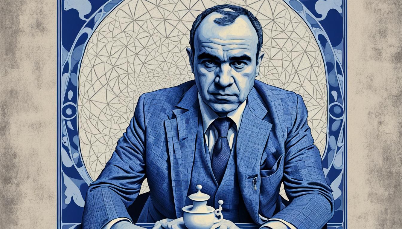 Garry Kasparov in Delft Blue Psychedelic Art Nouveau Style