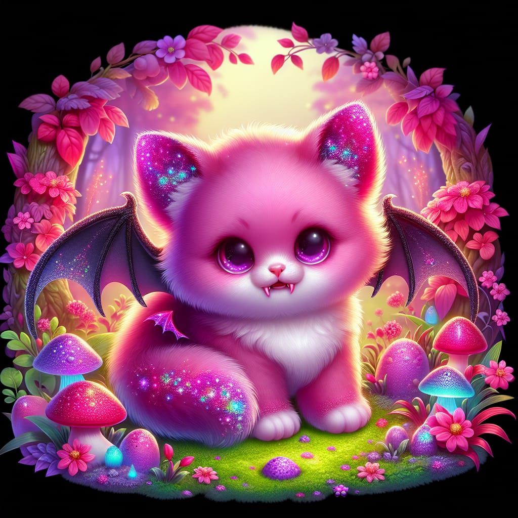 Disney Pixar style 3D adorable fluffy pink glittery sweet lo...