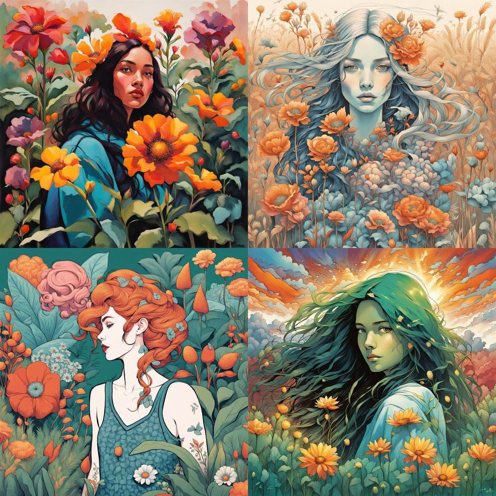 Comic Book Girl Empowers Nature with Vibrant Flower Power