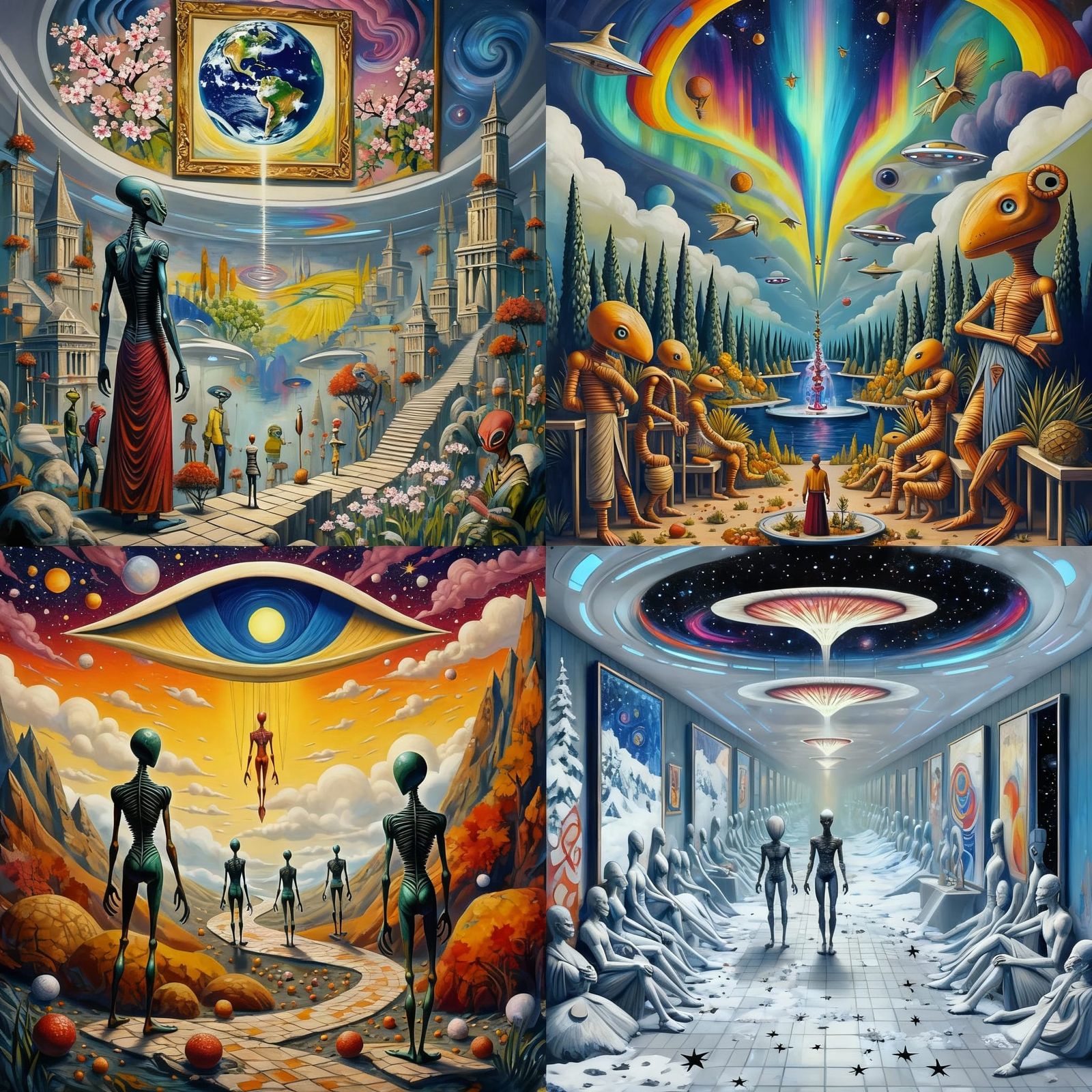 Alien Art Appreciation in Futuristic Museum