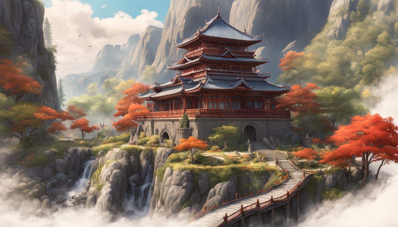 Japanese Castle Panorama in Forest