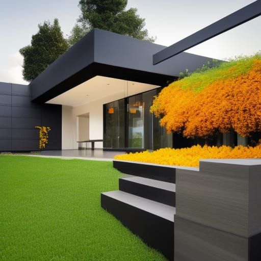 Modern Black and Brown Home with Garden