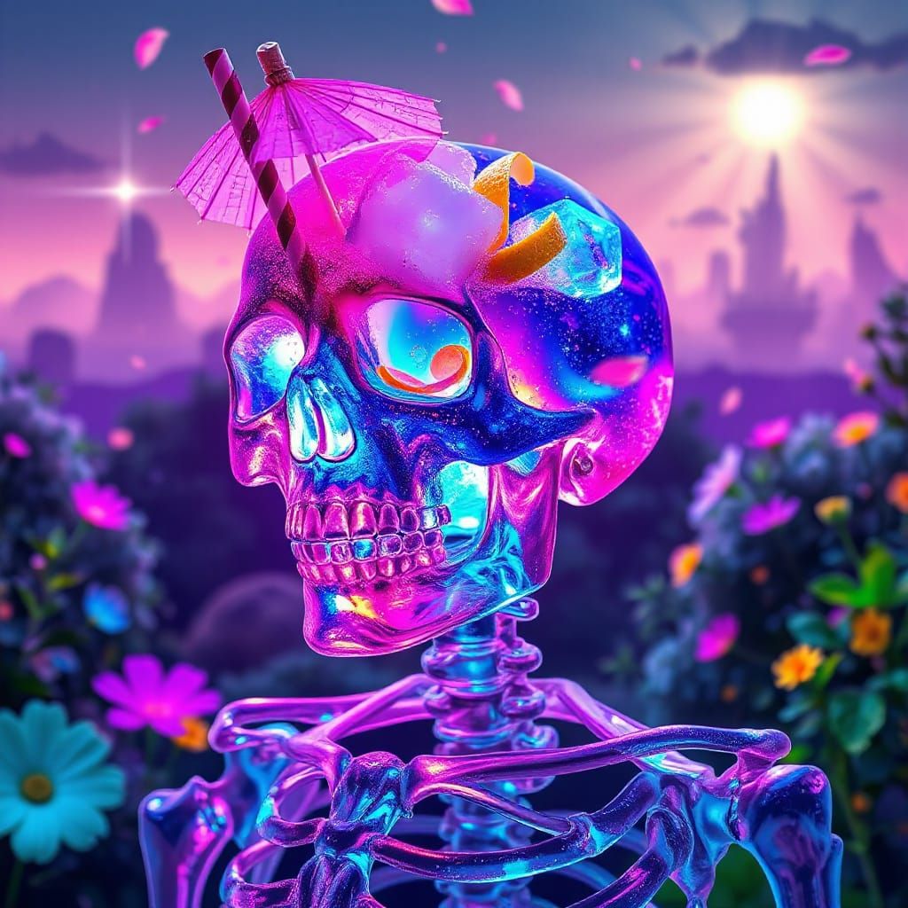 Crystal Skeleton with Glowing Cocktail Head
