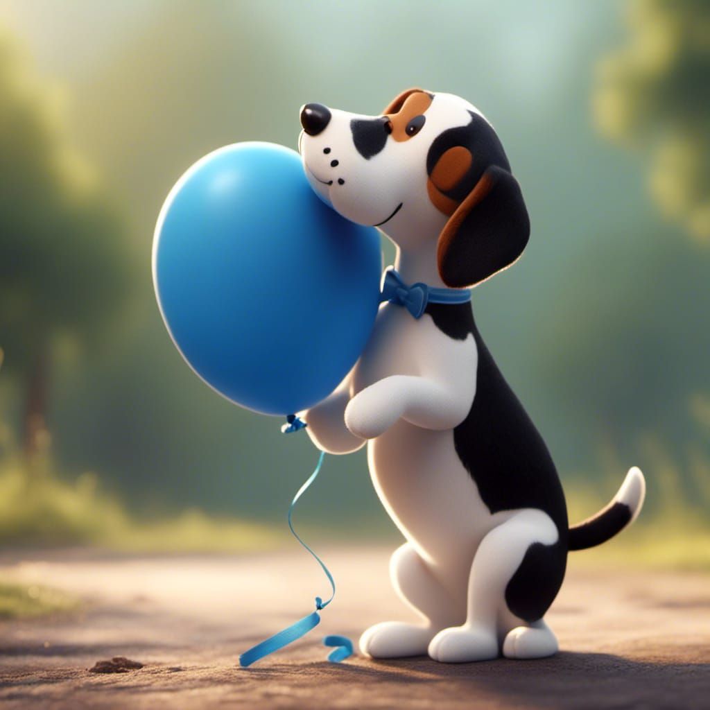 Beagle Holding Balloon in Peanuts Style