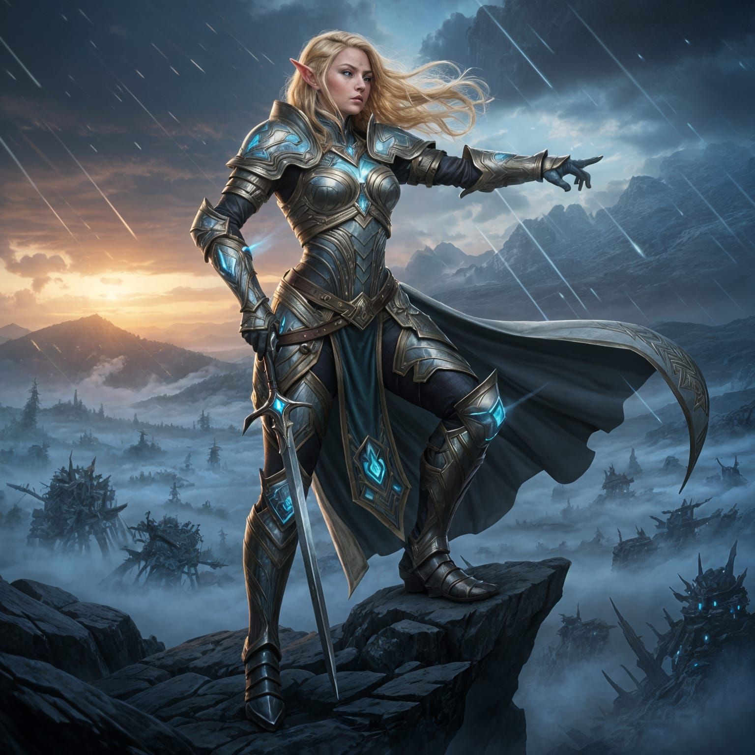 Hyperrealistic Elf Warrior Overlooking Battlefield