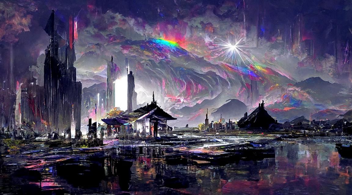 Stormlight City of Gods in Ukiyo-e Style